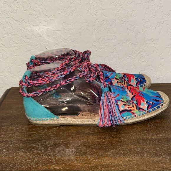 Sam Edelman Circus Tropical Floral Print Rope  Lace Up Espadrille Sandal Shoes - Picture 2 of 8